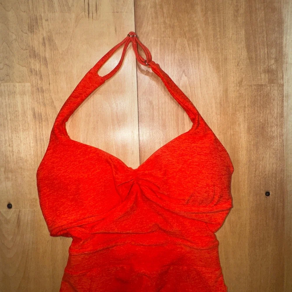 Bombshell Sportswear Orange Halter Neck Active Jumpsuit Unitard Small Pockets - Picture 4 of 8